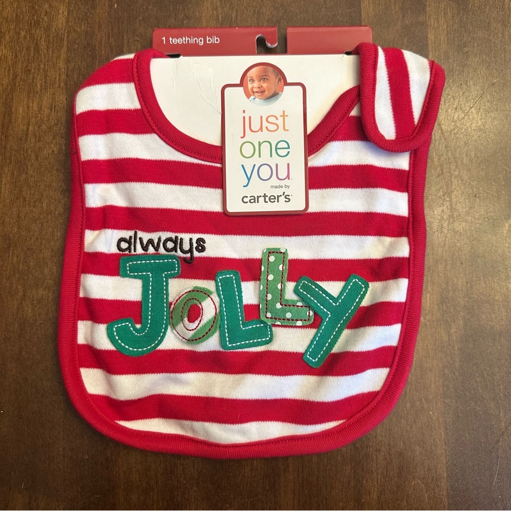Carters Christmas‎ Holiday Baby Toddler Bib Teething Santa Jolly